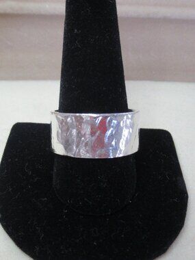 Peruvian Sterling Silver 950 Hammered Design Wide and Thick Band Ring Size 12